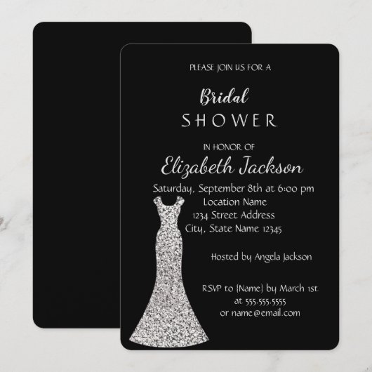 Elegante chic zilveren bruidsjurk douche kaart (Voorkant / Achterkant)