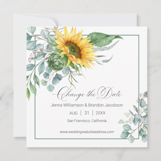 Elegante Chic Zonnebloem Eucalyptus Verander de Da Save The Date (Voorkant)