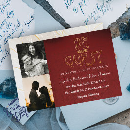 Elegante Chic Zwart en Rood Custom 2 foto's Huweli Kaart