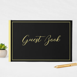 Elegante Chic Zwart & Geel Typografie Trouwdag Gastenboek
