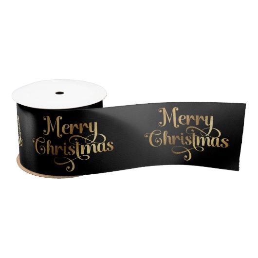 Elegante Chic Zwart Goud Vrolijk Kerstverpakking Satijnen Lint (Spoel)