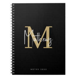 Elegante Chic Zwart Goud Wit Monogram Naam Notitieboek