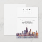 Elegante Chicago Skyline Aquarel Bruiloft RSVP Kaartje (Voorkant / Achterkant)