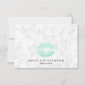 Elegante chick mint groene glitter lippen wit marm bedankkaart (Achterkant)