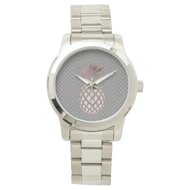 Elegante chick roos gouden ananas polka stippen horloge (Voorkant)