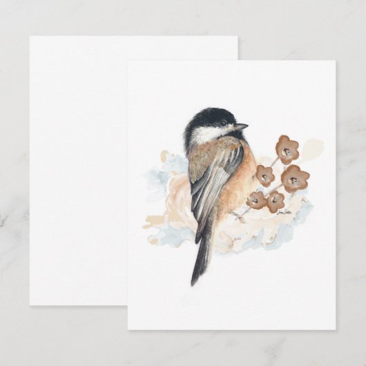 Elegante Chickadee Waterverf Note Kaart (Voorkant / Achterkant)