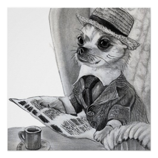 Elegante chihuahua die krant leest perfect poster (Voorkant)