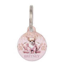 Elegante chihuahua Hond met Glitter Gepersonalisee Huisdierpenning