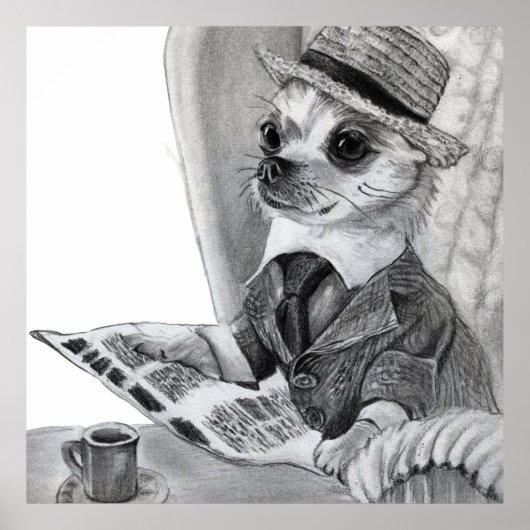 Elegante chihuahua lezen krant poster (Voorkant)