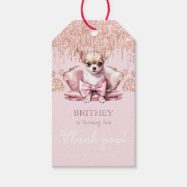 Elegante Chihuahua met Glitter Verjaardag Cadeaulabel