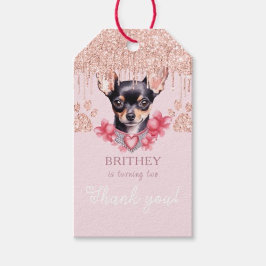 Elegante Chihuahua met Glitter Verjaardag Cadeaulabel (Voorkant)