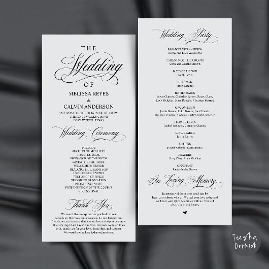 Elegante Chill Grey Script Trouwceremonie Programmakaart