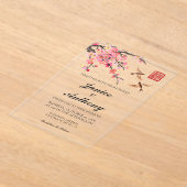 Elegante Chinese bloemen vogels bruiloft Acryl Uitnodigingen (Laagn)