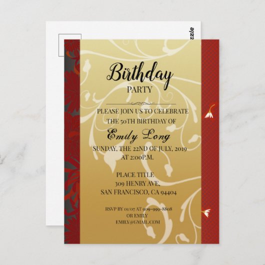 Elegante Chinese chrysanthemum verjaardagsuitnodig Briefkaart (Voorkant / Achterkant)