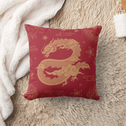 Elegante Chinese Dragon Velvet Effect Kussen (Deken)