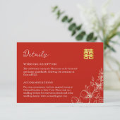 Elegante Chinese huwelijks bloemenschrift rode det Informatiekaartje (Staand voorkant)