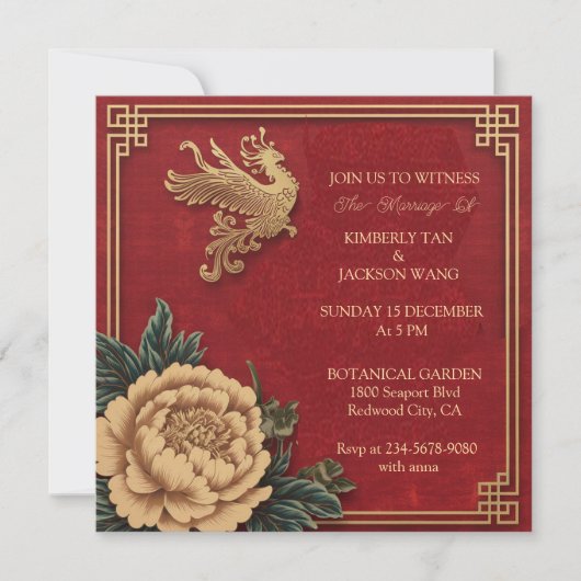 Elegante Chinese Levendig Rood Kaart (Voorkant)