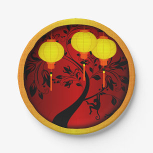 Elegante Chinese Nieuwjaar Aap met Gouden Lantaarn Papieren Bordje