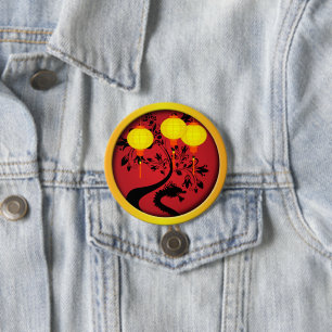 Elegante Chinese Nieuwjaar Dragon Gold Lanterns Ronde Button 7,6 Cm