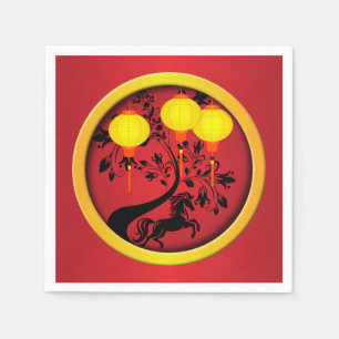 Elegante Chinese Nieuwjaar paard gouden lantaarns Servet