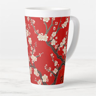 Elegante Chinese rode pruimenbloesem Latte Mok