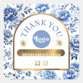 Elegante chinoiserie blauw bloemen sticker