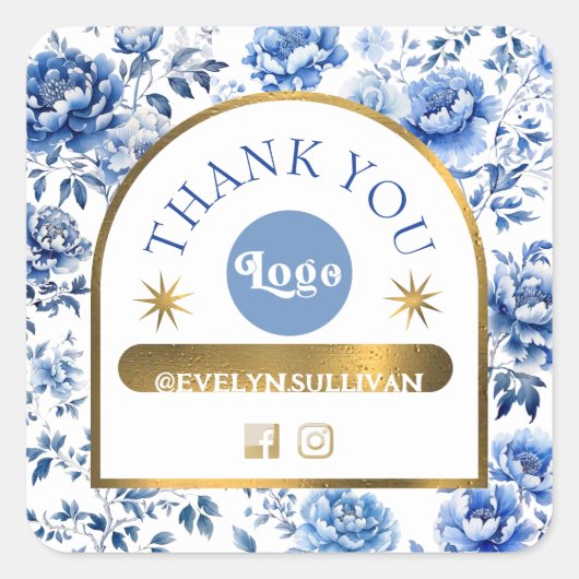 Elegante chinoiserie blauw bloemen sticker (Voorkant)