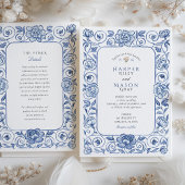 Elegante Chinoiserie Blauw en Wit Bloemen Bruiloft Kaart