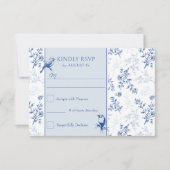 Elegante Chinoiserie Blauw en Wit Bloemen Bruiloft RSVP Kaartje (Voorkant)