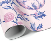 Elegante Chinoiserie Blauw & Roze Kerst Ornament Cadeaupapier (Rol Hoek)