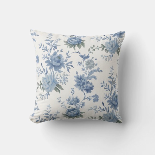 Elegante Chinoiserie Blauw Toile  Kussen (Voorkant)