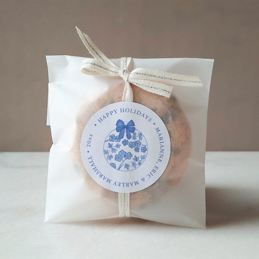 Elegante Chinoiserie Blauw-Wit Kerstmis Ronde Sticker