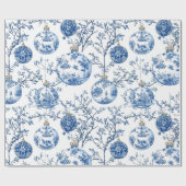 Elegante Chinoiserie Blauw & Wit Ornament Cadeaupapier (Vlak)