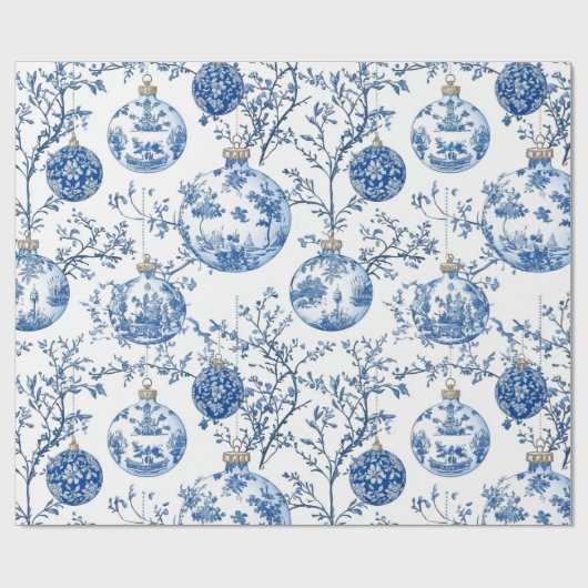 Elegante Chinoiserie Blauw & Wit Ornament Cadeaupapier (Vlak)