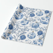 Elegante Chinoiserie Blauw & Wit Ornament Cadeaupapier (Uitgerold)