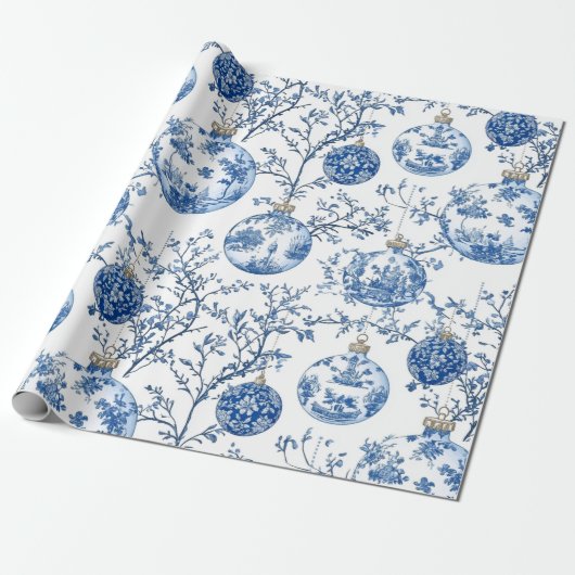 Elegante Chinoiserie Blauw & Wit Ornament Cadeaupapier (Uitgerold)