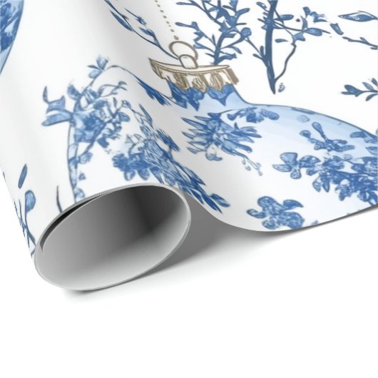 Elegante Chinoiserie Blauw & Wit Ornament Cadeaupapier (Rol Hoek)