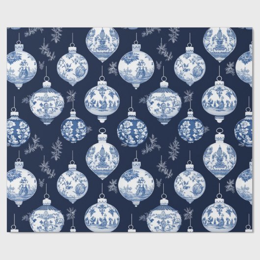 Elegante Chinoiserie Blauw & Wit Ornament Cadeaupapier (Vlak)
