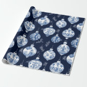 Elegante Chinoiserie Blauw & Wit Ornament Cadeaupapier (Uitgerold)