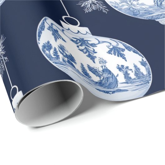 Elegante Chinoiserie Blauw & Wit Ornament Cadeaupapier (Rol Hoek)
