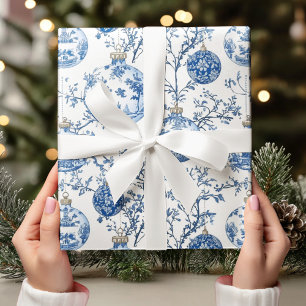 Elegante Chinoiserie Blauw & Wit Ornament Cadeaupapier