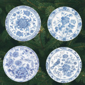 Elegante Chinoiserie Blauw Witte Bloem Zandsteen Onderzetter