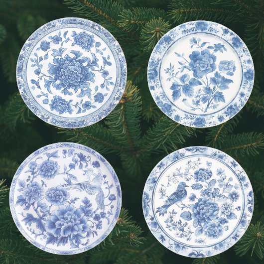 Elegante Chinoiserie Blauw Witte Bloem Zandsteen Onderzetter