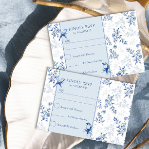 Elegante Chinoiserie Blauw-Witte Bloemige Bruiloft RSVP Kaartje