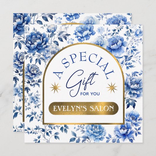 Elegante chinoiserie blauwe bloemen cadeaubon (Voorkant / Achterkant)