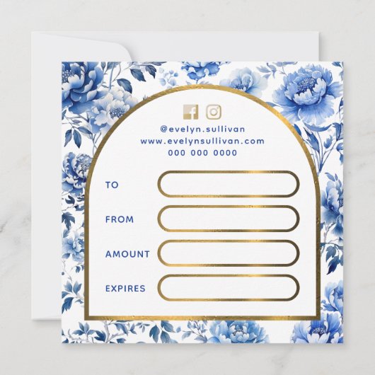 Elegante chinoiserie blauwe bloemen cadeaubon (Achterkant)