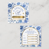 Elegante chinoiserie blauwe bloemen cadeaubon vierkante visitekaartje (Voorkant / Achterkant)