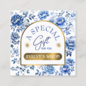 Elegante chinoiserie blauwe bloemen cadeaubon vierkante visitekaartje (Voorkant)