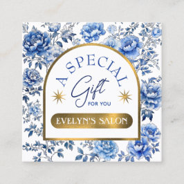 Elegante chinoiserie blauwe bloemen cadeaubon vierkante visitekaartje