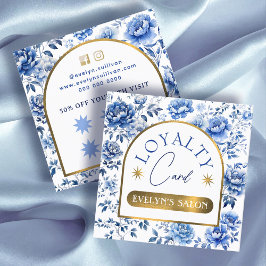 Elegante chinoiserie blauwe bloemen loyaliteitskaa vierkante visitekaartje